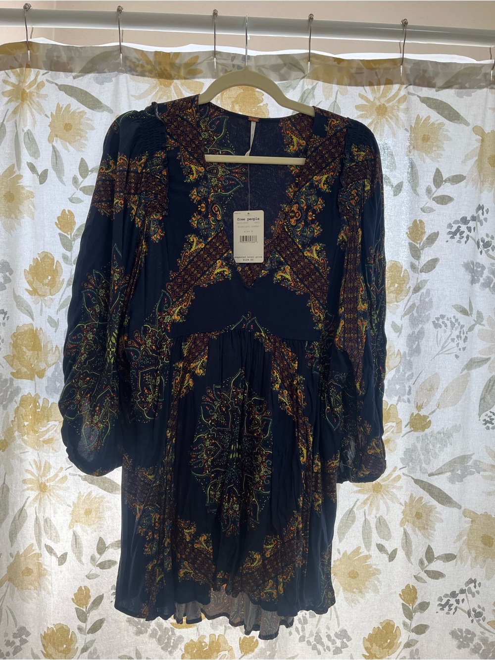 Free People Navy Multicolor Paisley Mini Dress